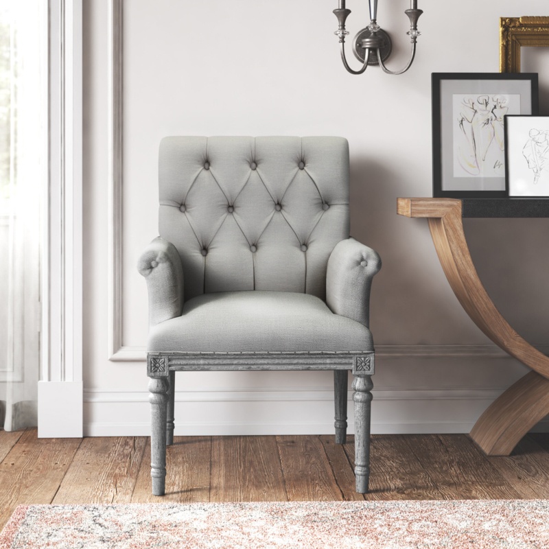 Classic Linen Blend Armchair with Tufted Back
