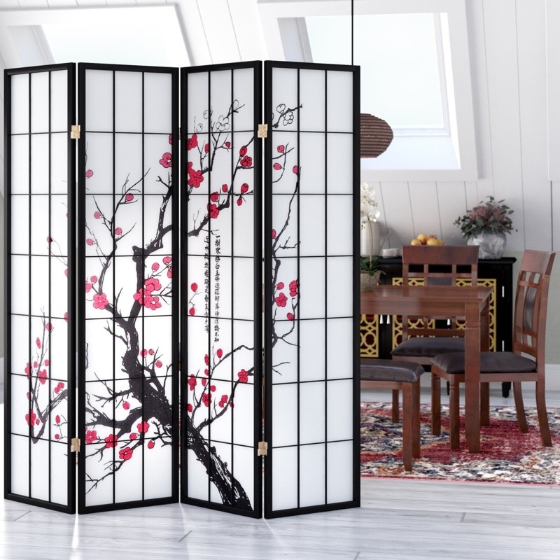 Perley 72'' W x 70.38'' H 4 - Panel Solid Wood Folding Room Divider