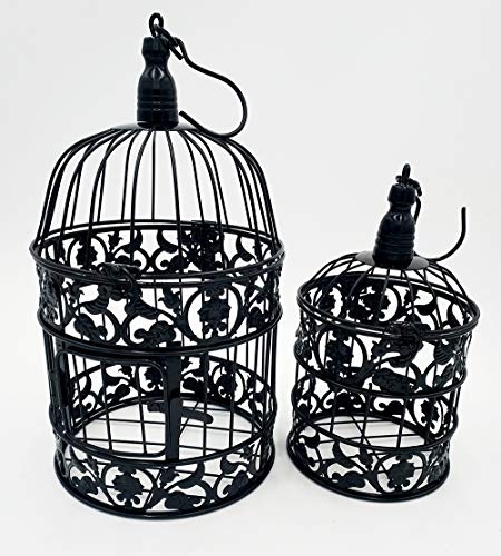 PET SHOW Round Birdcages Wedding Gift Cards Holder Metal Wall Hanging Bird Cage for Small Birds Party Indoor Ourdoor Decoration 10.6“ Black Pack of 1