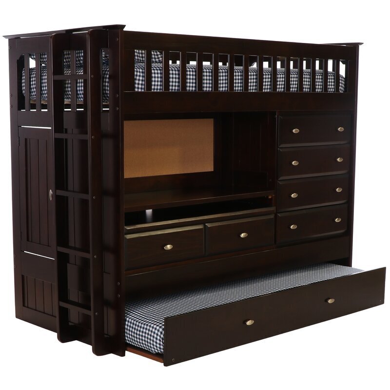Pine Wood Bunk Beds With Desk and Drawers