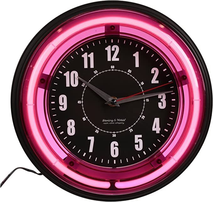 Pink Neon Glowing 11” Analog Plug In Wall Clock