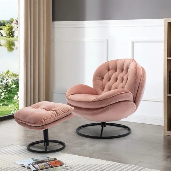 Pink Swivel Chair and Ottoman