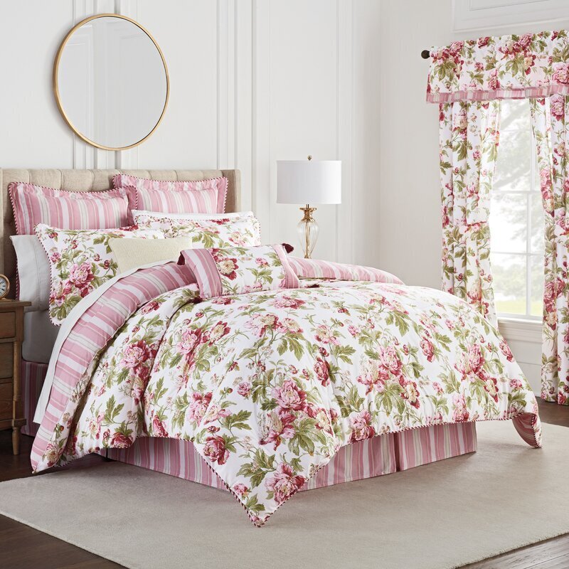 Pink Themed Floral and Striped Waverly Comforters