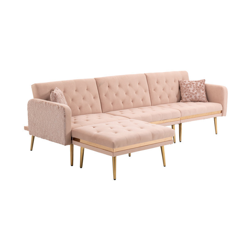 Pink tufted couch with chaise