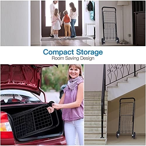 Pipishell Shopping Cart with Dual Swivel Wheels for Groceries - Compact Folding Portable Cart Saves Space - with Adjustable Handle Height - Lightweight Easy to Move Holds up to 70L/Max 66Ibs -PITUC1