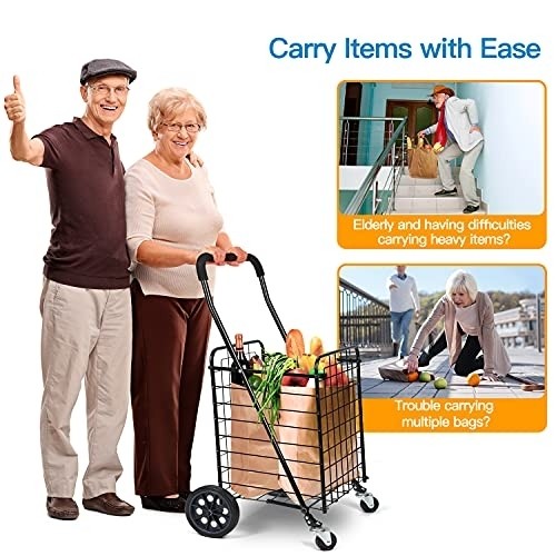 Pipishell Shopping Cart with Dual Swivel Wheels for Groceries - Compact Folding Portable Cart Saves Space - with Adjustable Handle Height - Lightweight Easy to Move Holds up to 70L/Max 66Ibs -PITUC1