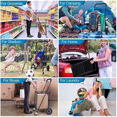 Pipishell Shopping Cart with Dual Swivel Wheels for Groceries - Compact Folding Portable Cart Saves Space - with Adjustable Handle Height - Lightweight Easy to Move Holds up to 70L/Max 66Ibs -PITUC1