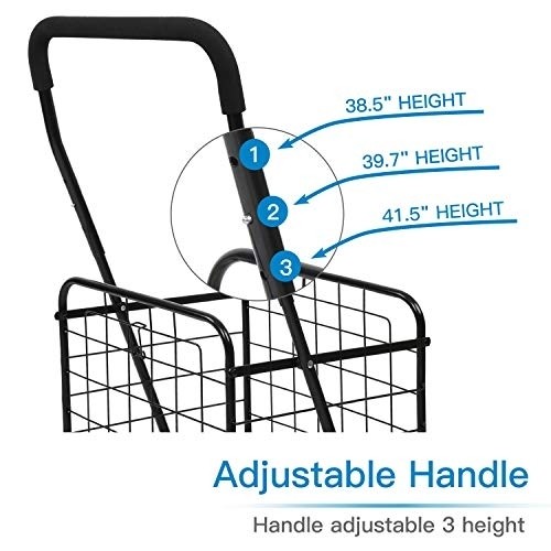 Pipishell Shopping Cart with Dual Swivel Wheels for Groceries - Compact Folding Portable Cart Saves Space - with Adjustable Handle Height - Lightweight Easy to Move Holds up to 70L/Max 66Ibs -PITUC1