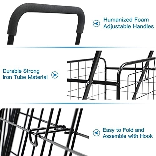 Pipishell Shopping Cart with Dual Swivel Wheels for Groceries - Compact Folding Portable Cart Saves Space - with Adjustable Handle Height - Lightweight Easy to Move Holds up to 70L/Max 66Ibs -PITUC1