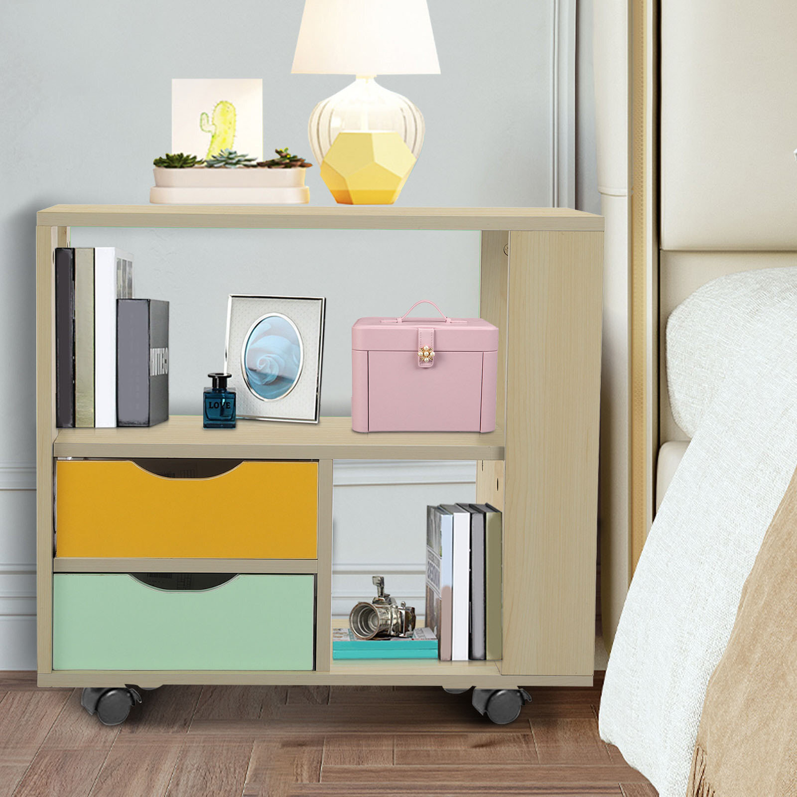 Playful Nightstand Bookcase On Wheels