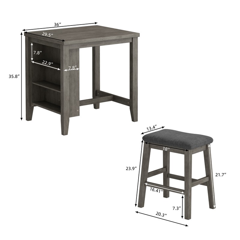 Prasad 2 - Person Counter Height Breakfast Nook Dining Set