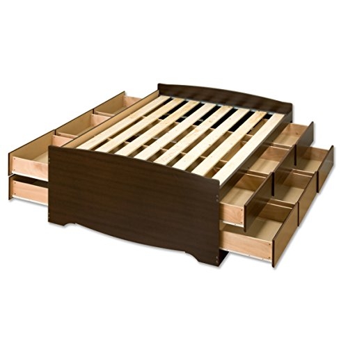 Prepac Captain's Platform Storage Bed with 12 Drawers, Queen, Espresso