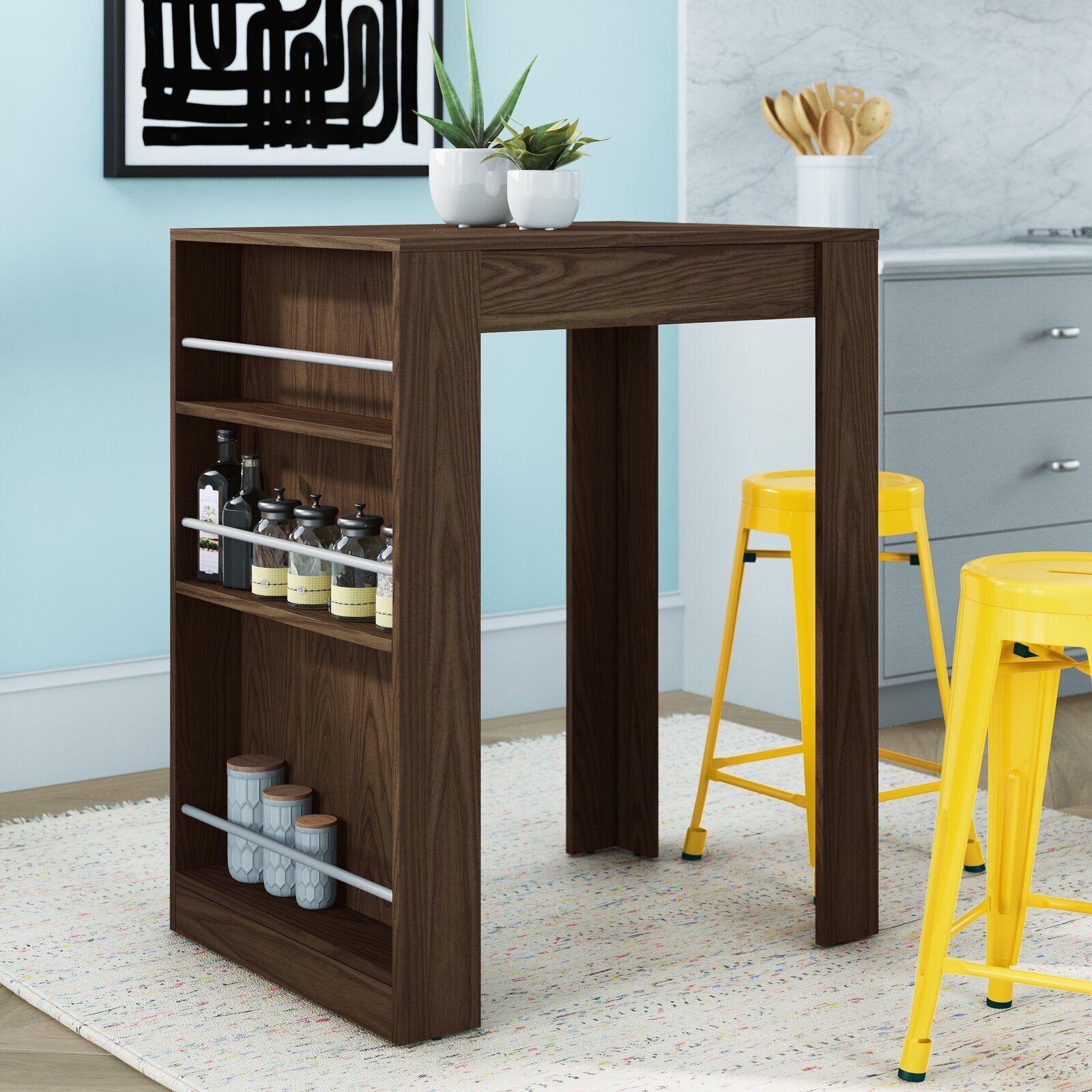Pub table with storage for drinks and kitchen items