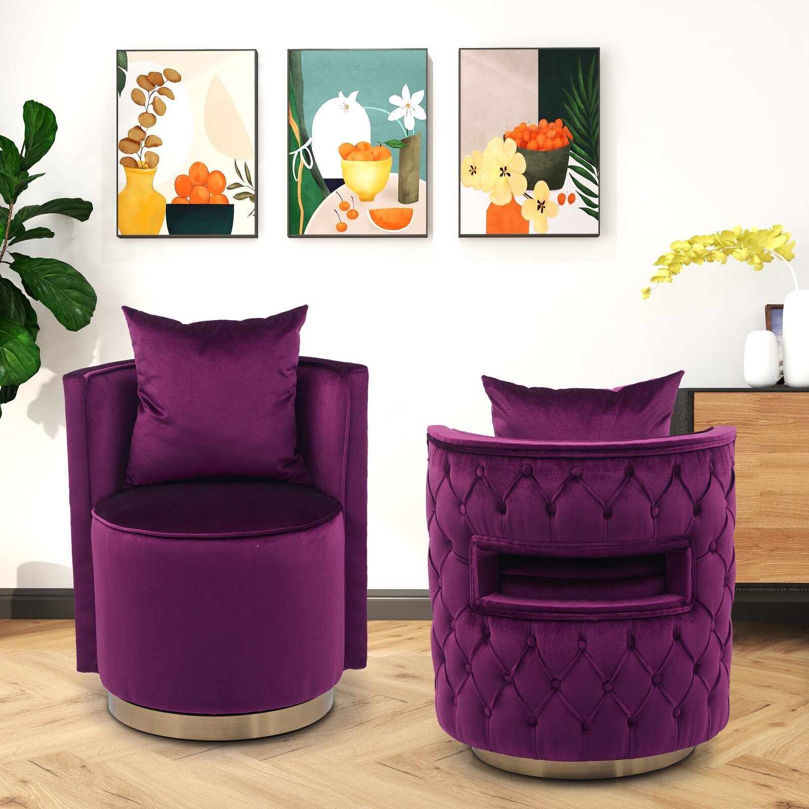 Purple Swivel Chair in Barrel Style
