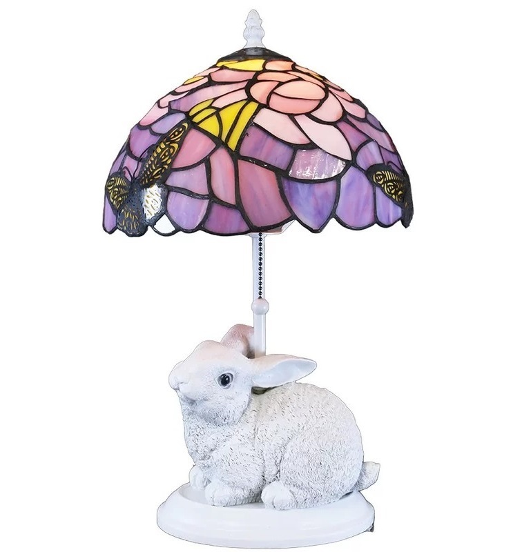 Purple Tiffany Lamp With Bunny Base