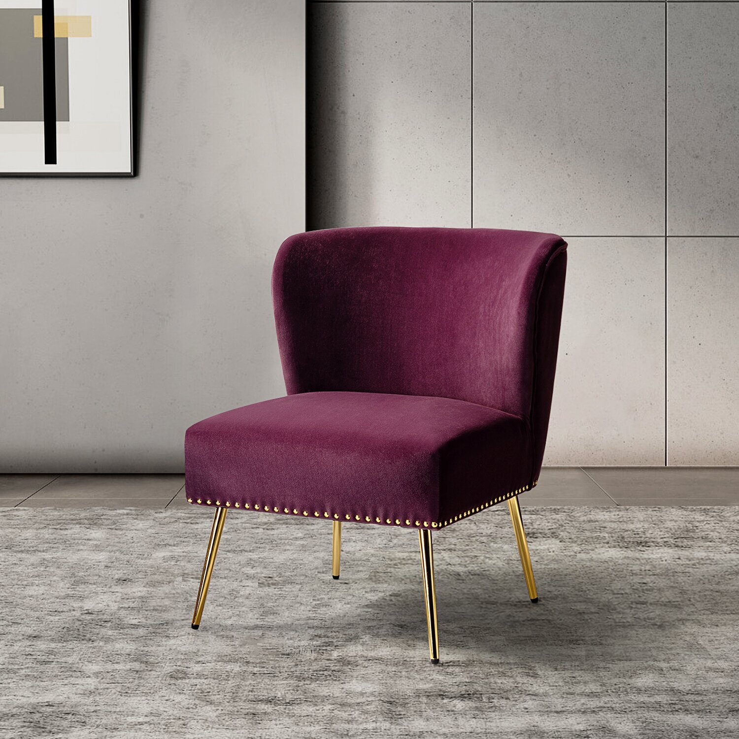 Purple Velvet Upholstered Armless Side Chair