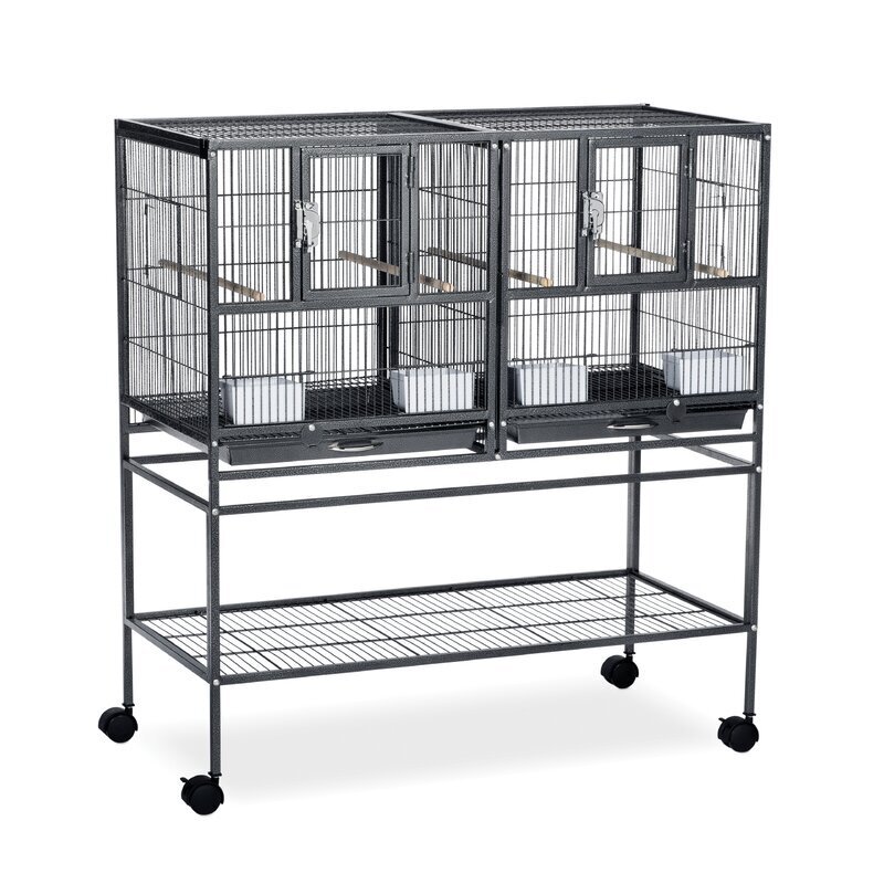 Raised Double Bird Cage with Divider