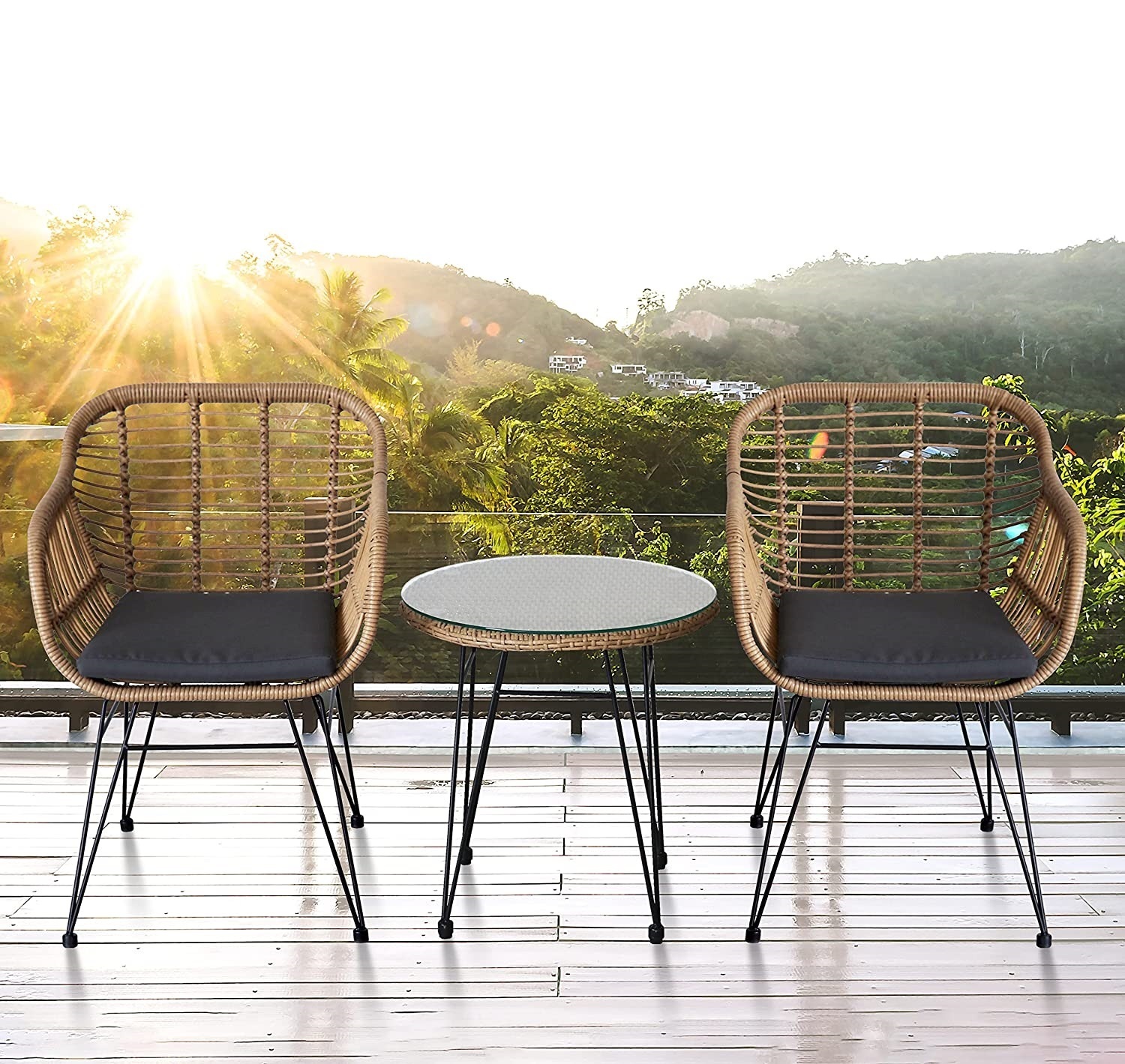 Rattan and stainless steel patio furniture