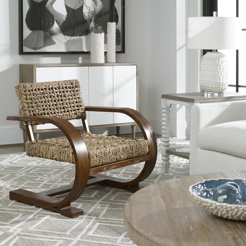 Rattan and wood armchair