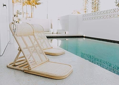 Rattan Folding, Portable Beach Chair, Wicker, Cane, Bamboo Lounger. Rattan Lawn, Floor, Pool Lounger, sunbed, Deck Chair