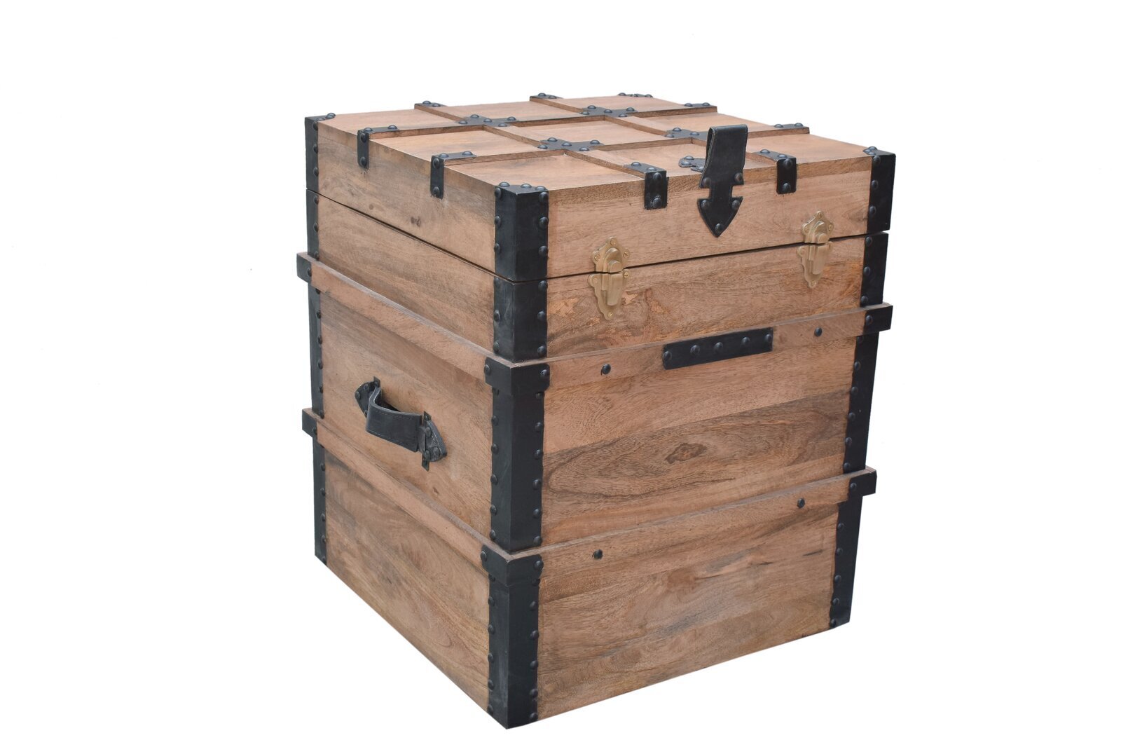 Raw Wooden Trunk With Black Hardware