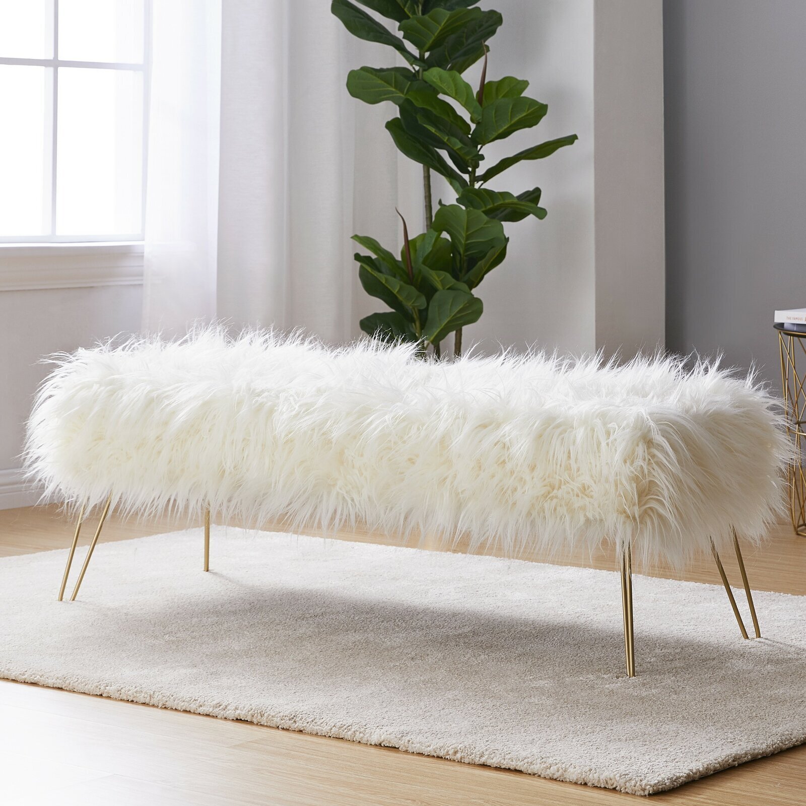 Rectangle shaped Funky Ottoman With Hair