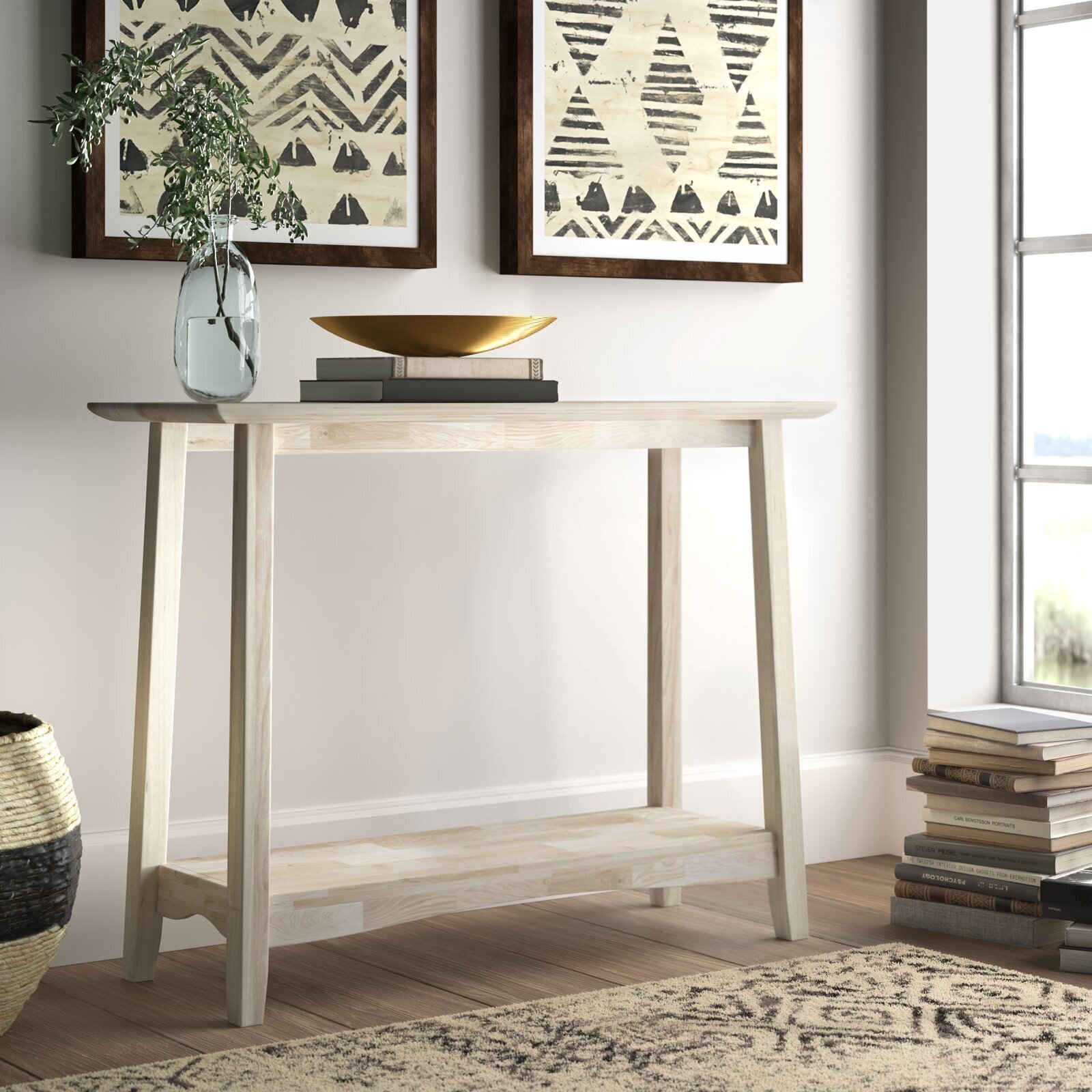 Rectangular Natural Wood Console Table