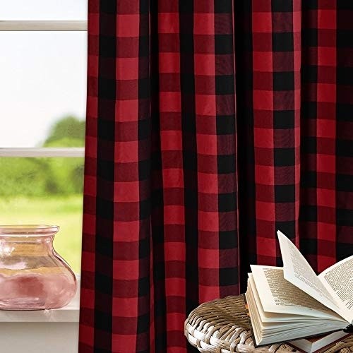Red and Black Buffalo Checker Plaid Curtains for Farmhouse Bedroom Gingham Light Filtering Window Drapes Grommet Curtains for Living Room Set of 2 Panels Each is 52Wx63L