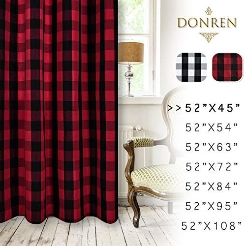 Red and Black Buffalo Checker Plaid Curtains for Farmhouse Bedroom Gingham Light Filtering Window Drapes Grommet Curtains for Living Room Set of 2 Panels Each is 52Wx63L