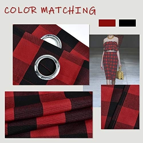 Red and Black Buffalo Checker Plaid Curtains for Farmhouse Bedroom Gingham Light Filtering Window Drapes Grommet Curtains for Living Room Set of 2 Panels Each is 52Wx63L