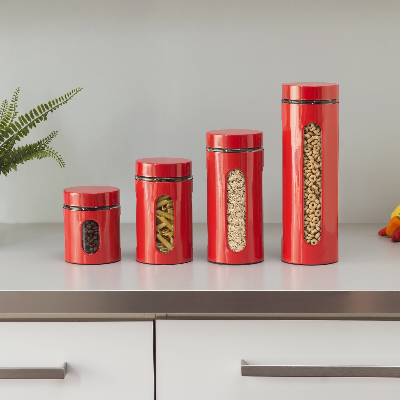 Quality Modern Red Stainless Steel Canister Set for Kitchen