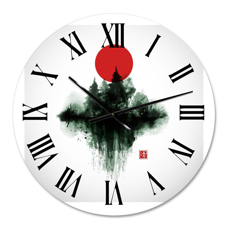 Red Moon and Landscape Japan Wall Clock 