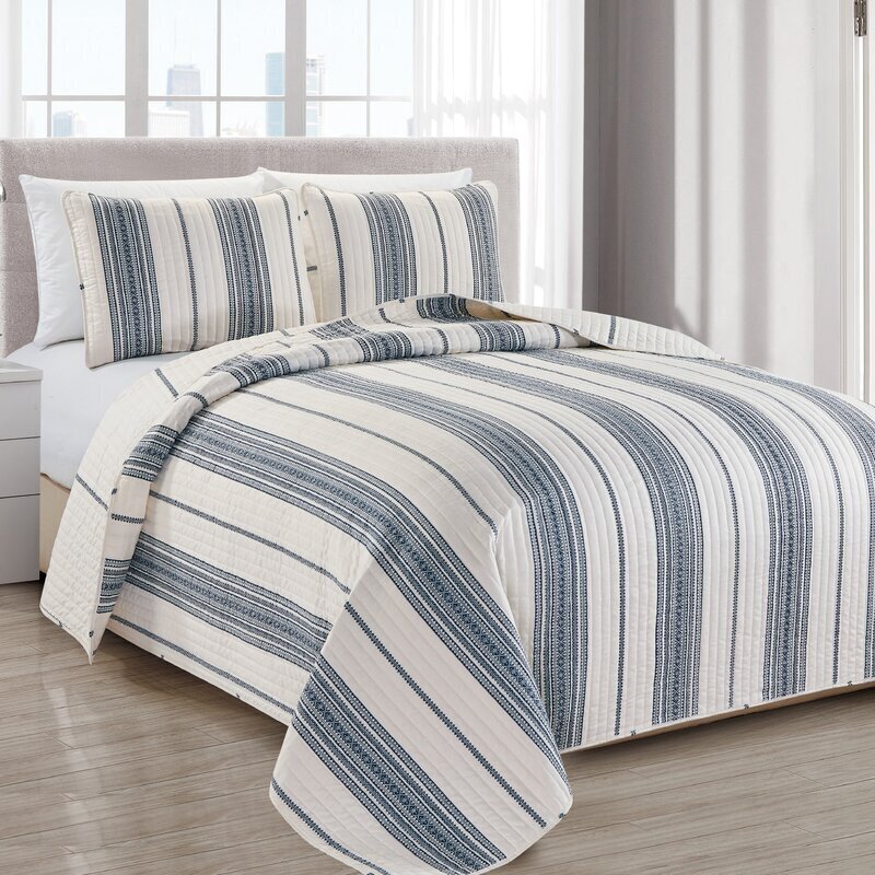 Reversible Navy Blue and White Stripe Bedding