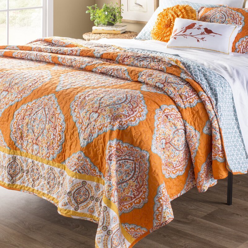 Reversible Orange Based Mandala Bedding