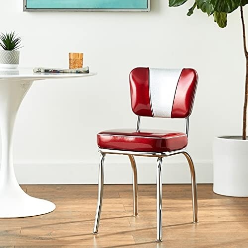 Richardson Seating Retro V-Back Diner Chair with 2" Box Seat, Glitter Sparkle Red/Glitter Silver