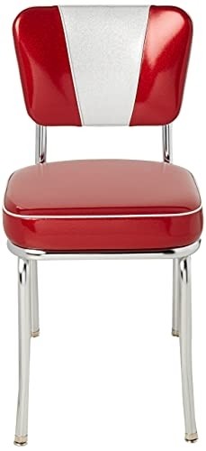 Richardson Seating Retro V-Back Diner Chair with 2" Box Seat, Glitter Sparkle Red/Glitter Silver