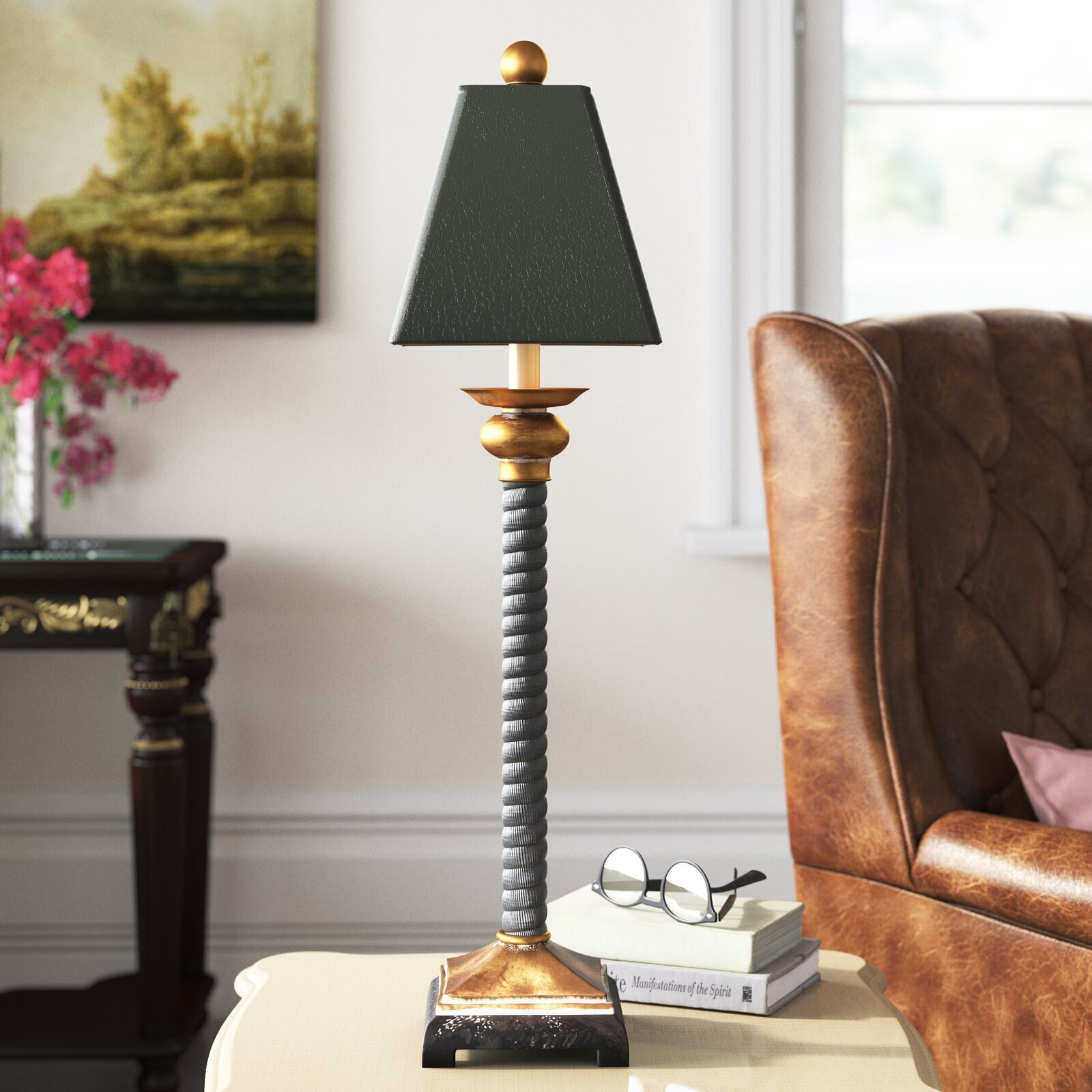 Ridged Candlestick Lamp with Black Shade