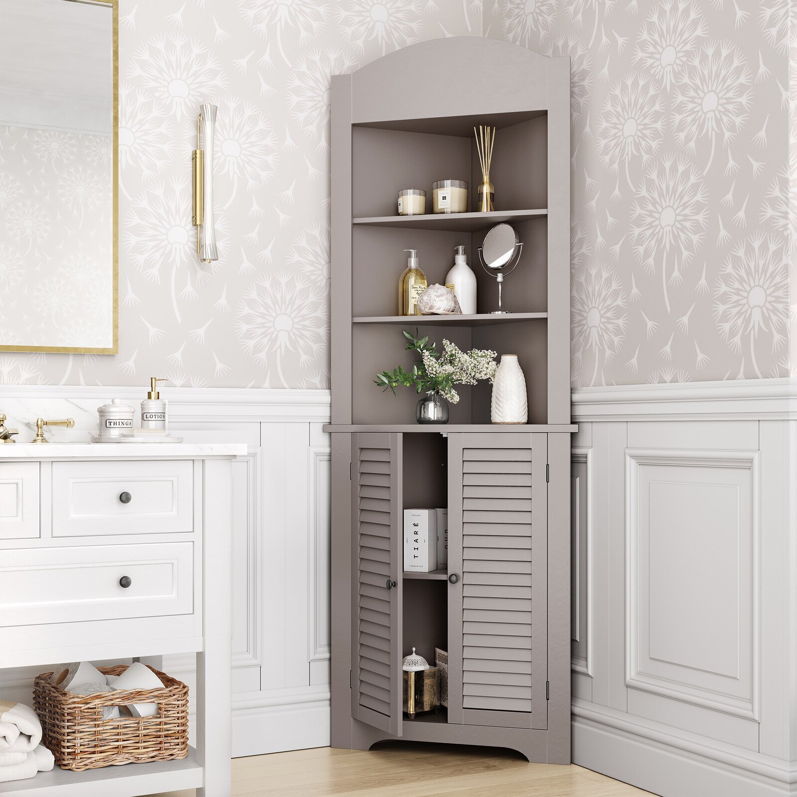 Ridged Corner Linen Cabinet with Doors