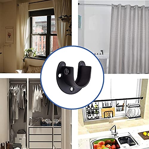 Rise age Stainless Steel Closet Rod Brackets, 1 Inch Diameter Closet Rod Support 2 Pcs, Heavy Duty Curtain Rod Holder, Black End Support for Closet Rod with Screws