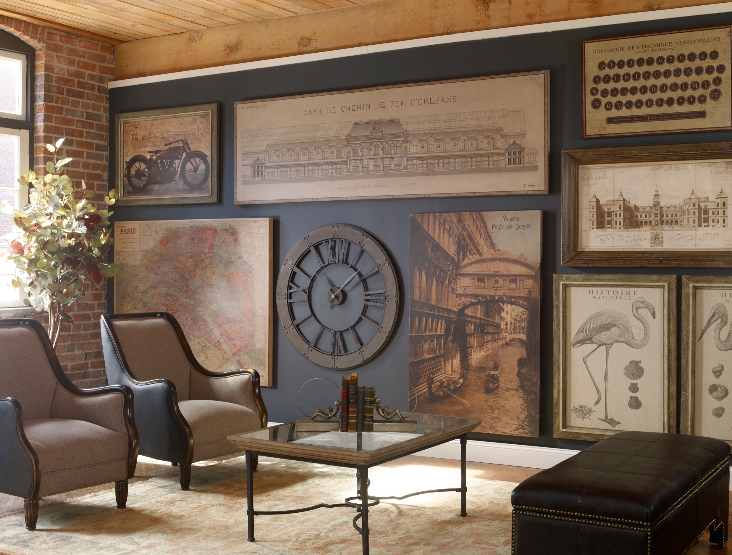 Room With Historical Wall Artwork Shown