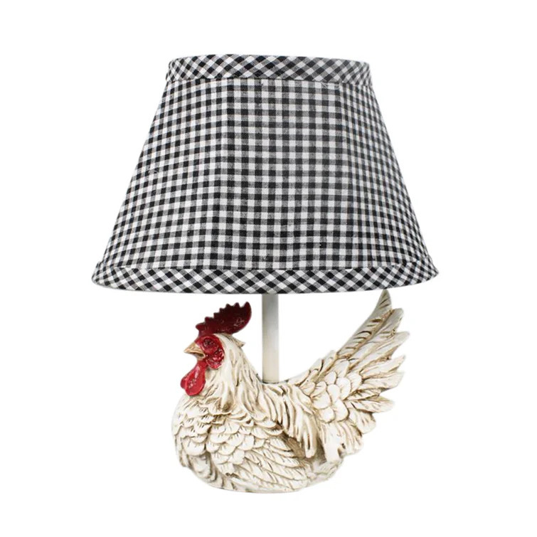 Rooster Lamp With Checkered Shade