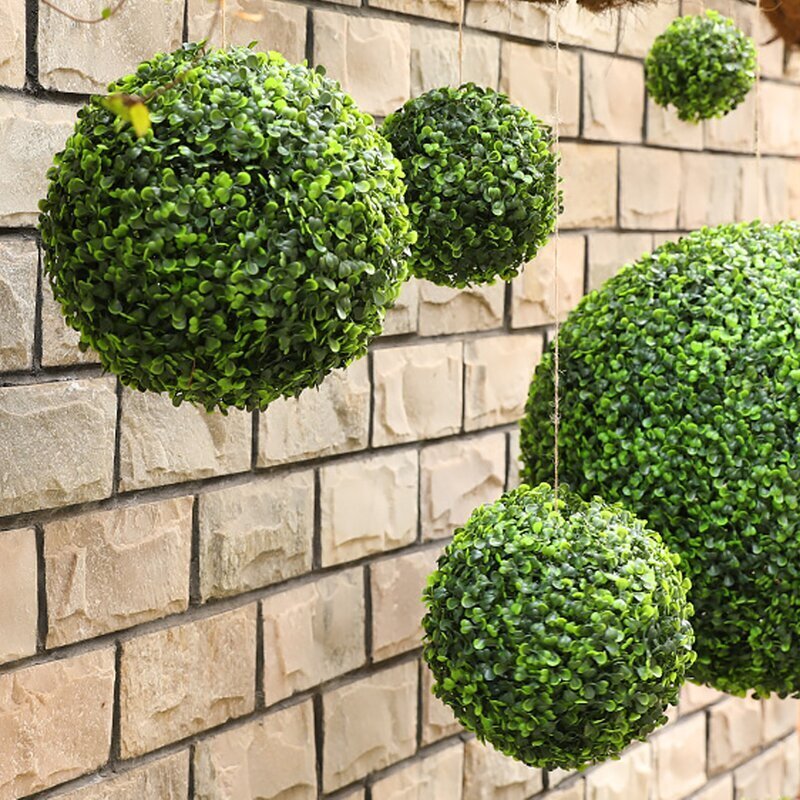 Round artificial boxwood topiary