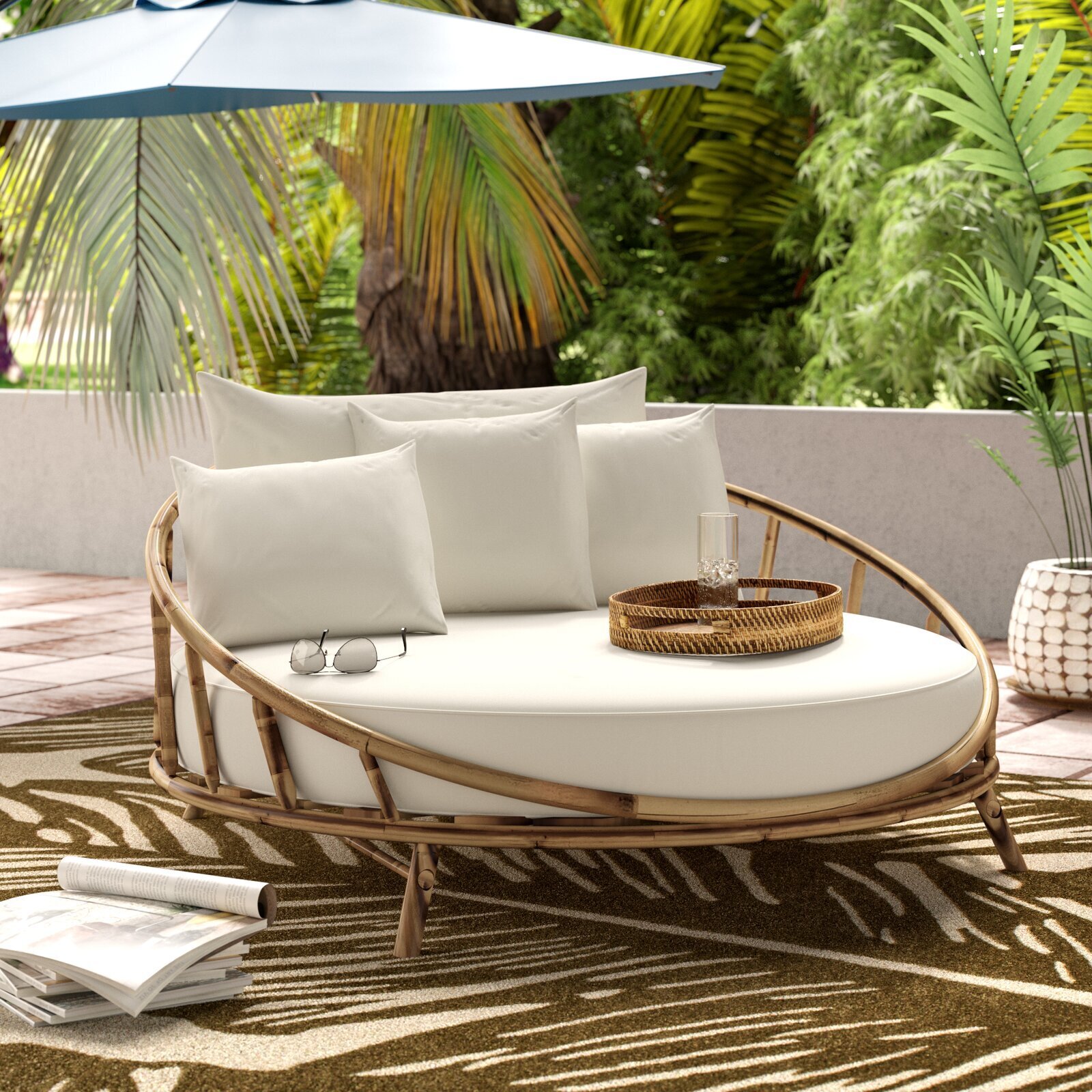 Round Bamboo Patio Chair Daybed