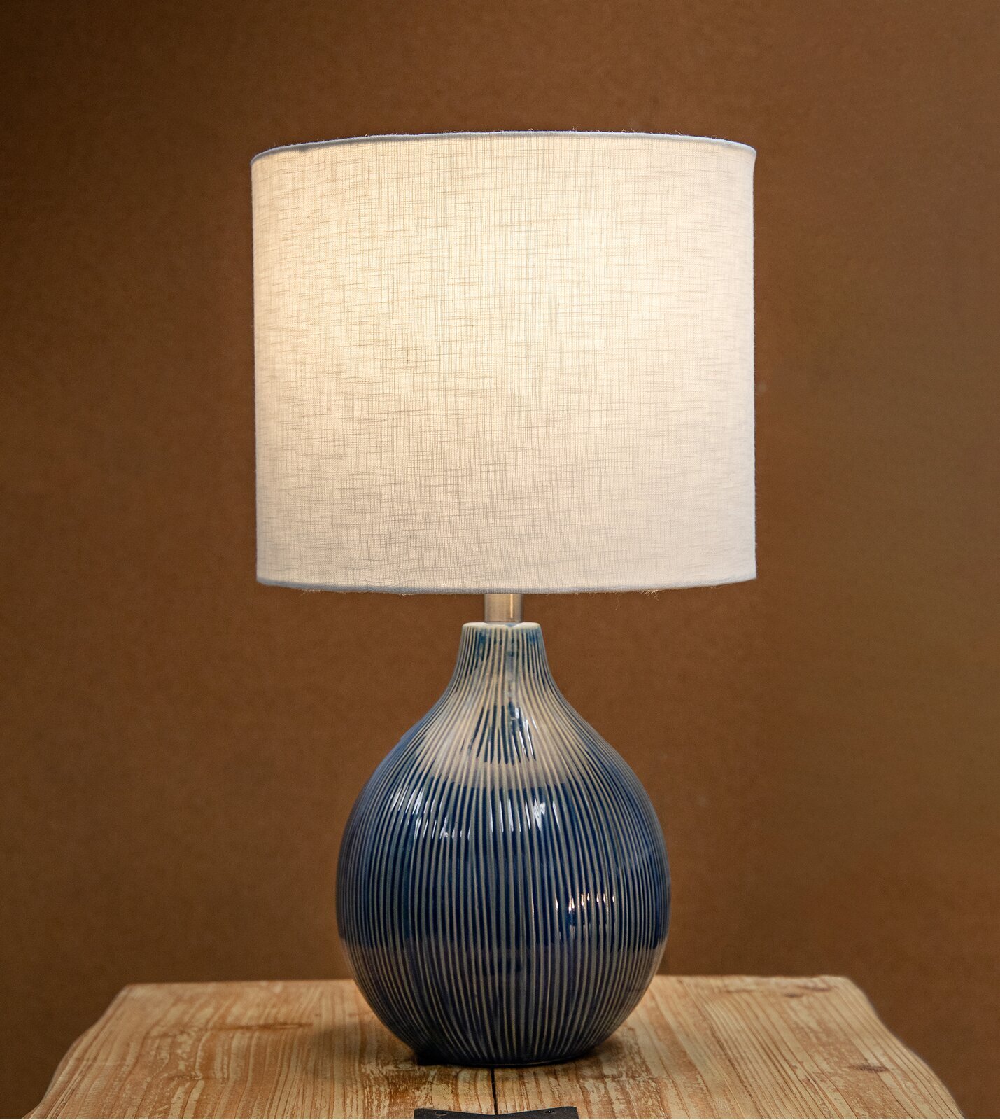 Round Blue Ceramic Table Lamp