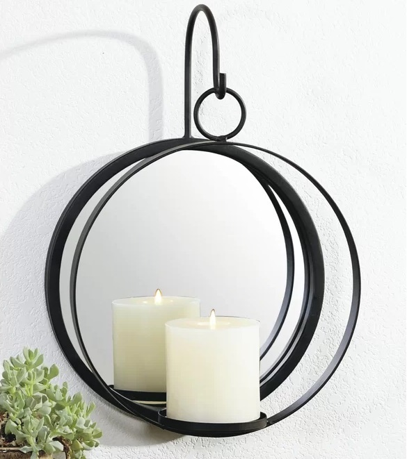 Round candle sconce with mirror