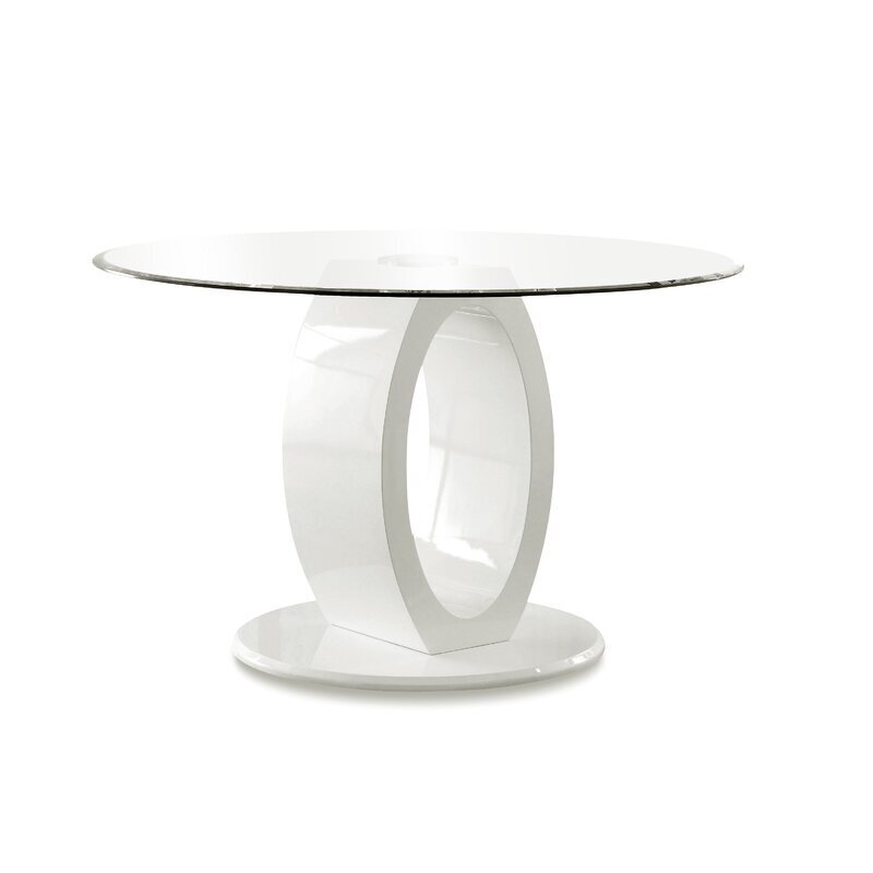 Round dining table with white wooden base