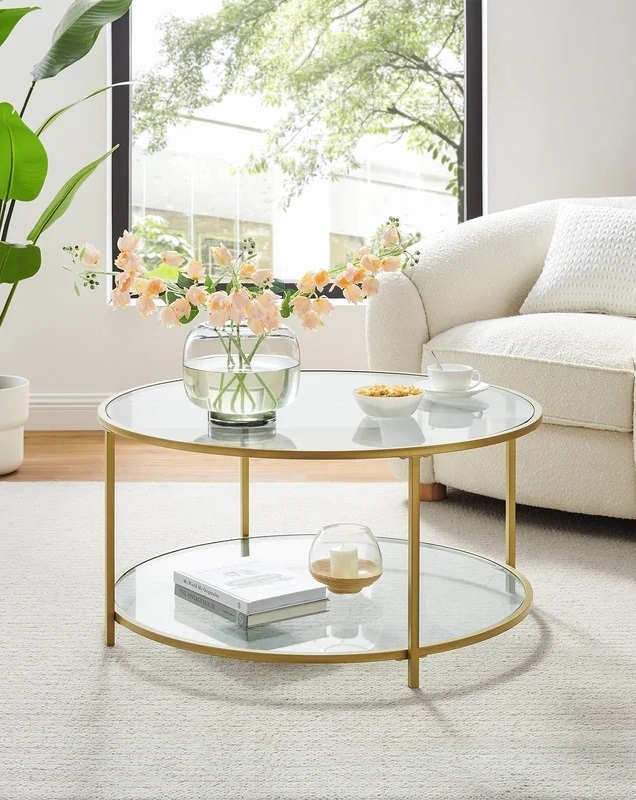Round Gold Table With Tempered Glass