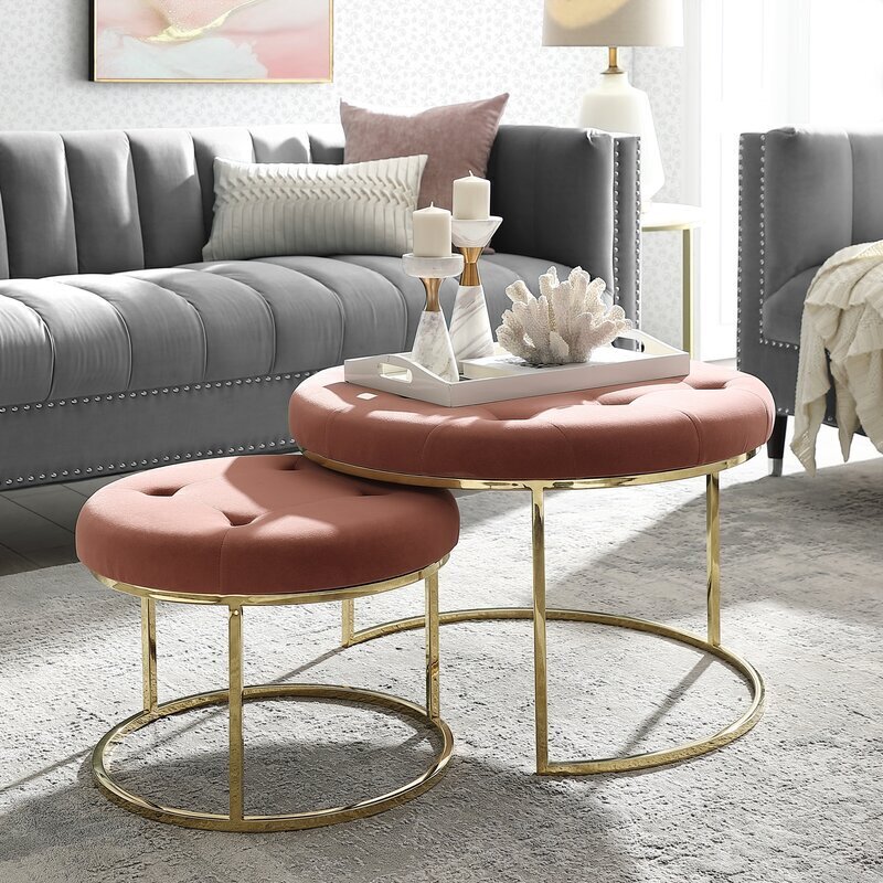 Round Nesting Coffee Tables With Ottoman Seating