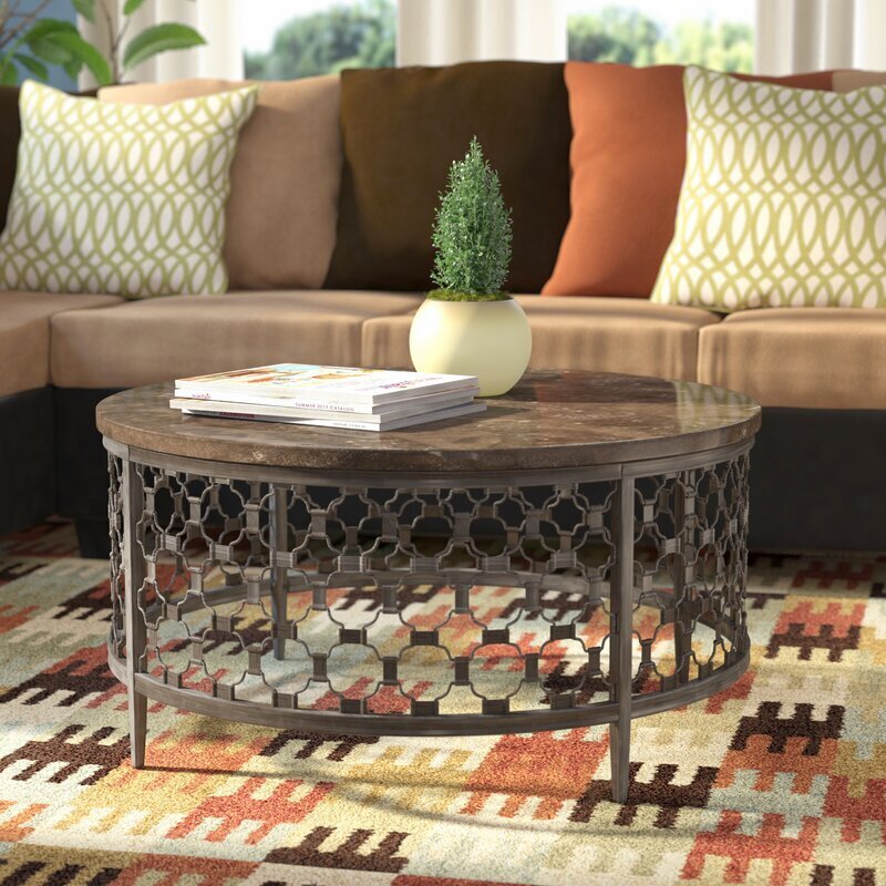 Round Stone Coffee Table In Brown