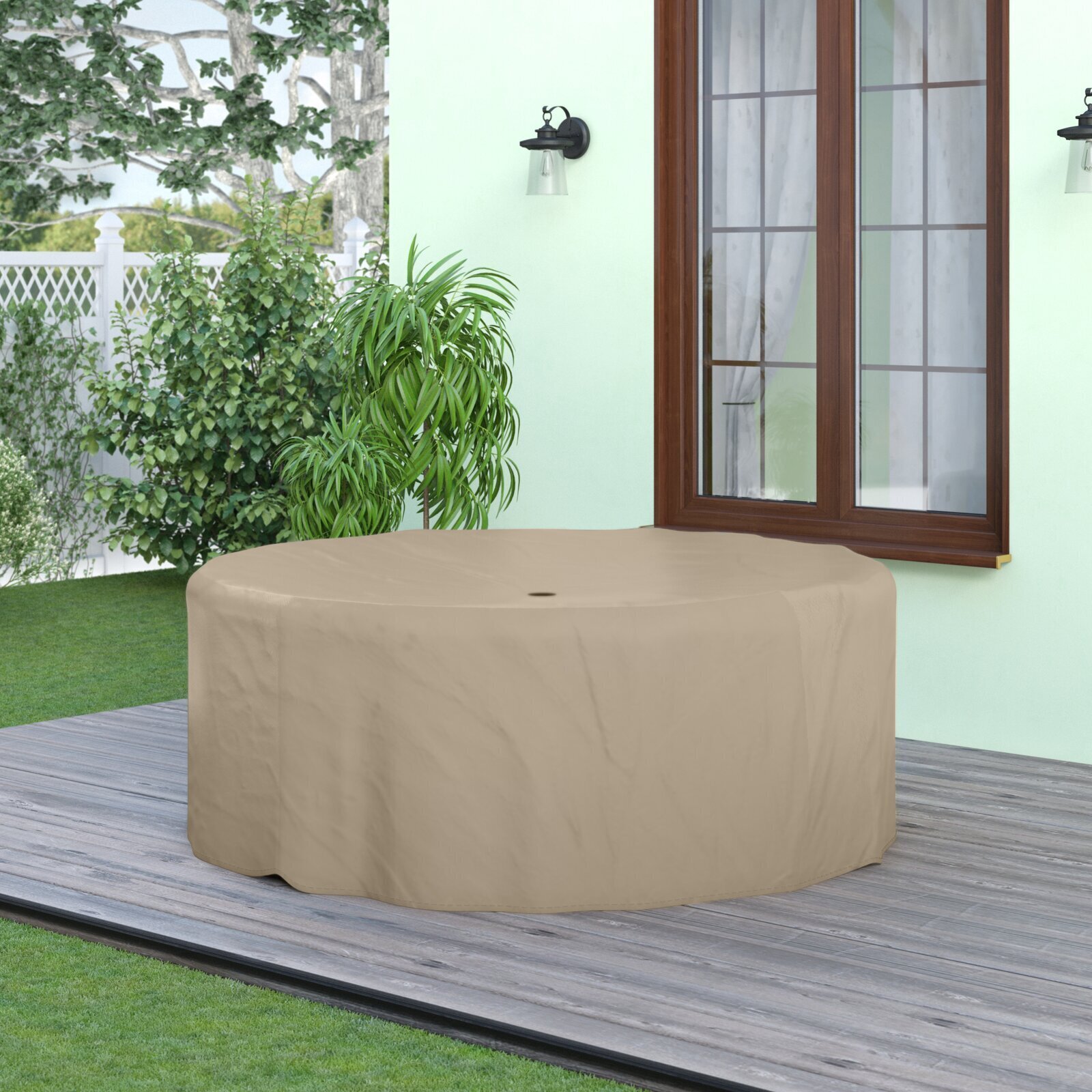 Round Tan Patio Table Cover With Umbrella Hole
